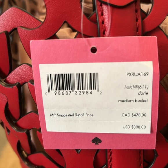 Kate Spade Dorie Medium Bucket handbag in hot chili red genuine leather - Picture 6 of 11